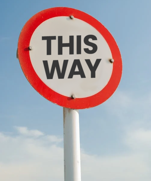 a road sign saying 'this way'